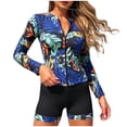 thumbnail image 1 of Qingpeng Womens Zip Up Rash Guards Swimsuit Long Sleeve Printed Tops with High Waisted Swimwear UV Sun Protection Bathing Suit, 1 of 7