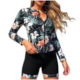 thumbnail image 1 of Qingpeng Womens Zip Up Rash Guards Swimsuit Long Sleeve Printed Tops with High Waisted Swimwear UV Sun Protection Bathing Suit, 1 of 7