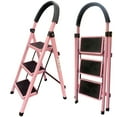 thumbnail image 1 of Qingsen 3 Step Ladder Folding Step Stool, 220lb Load Capacity & Steel Wide Anti-Slip Pedals, Multi-Use Sturdy Step Ladder for Home Kitchen, Pink, 1 of 5
