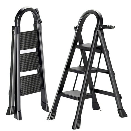 Qingsen 3 Step Ladder Folding Step Stool, 220lb Load Capacity & Steel Wide Anti-Slip Pedals, Multi-Use Sturdy Step Ladder for Home Kitchen, black