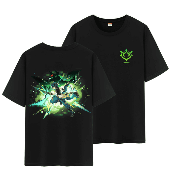 Qingyee Genshin Impact Unisex Full Wishes and Element Double Side Print 100% Cotton Daily Medium Weight Short Sleeve T Shirt