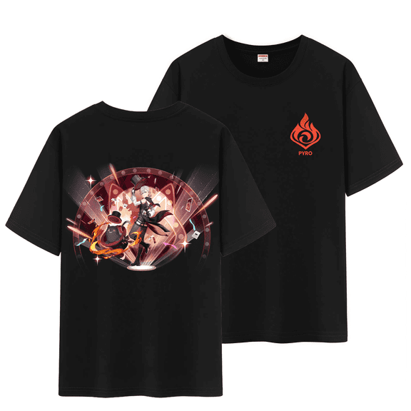 Qingyee Genshin Impact Unisex Full Wishes and Element Double Side Print 100% Cotton Daily Medium Weight Short Sleeve T Shirt