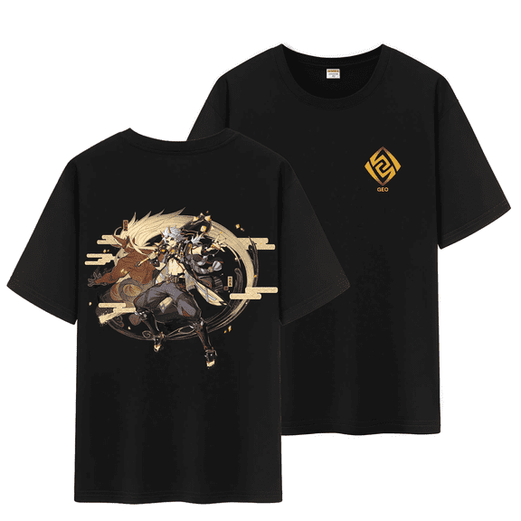 Qingyee Genshin Impact Unisex Full Wishes and Element Double Side Print 100% Cotton Daily Medium Weight Short Sleeve T Shirt