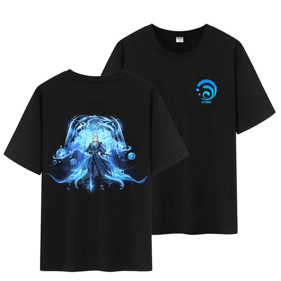 Qingyee Genshin Impact Unisex Full Wishes and Element Double Side Print 100% Cotton Daily Medium Weight Short Sleeve T Shirt