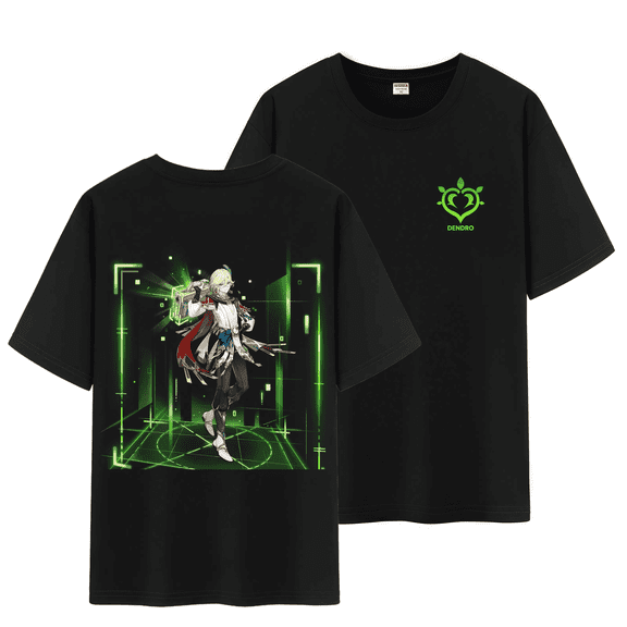 Qingyee Genshin Impact Unisex Full Wishes and Element Double Side Print 100% Cotton Daily Medium Weight Short Sleeve T Shirt