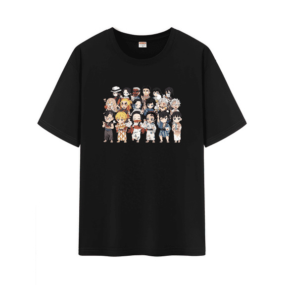 Qingyee Japanese Anime Demon Slayer Unisex Short Sleeve Crewneck Shirt,Tanjiro & Nezuko Graphic Cotton T-Shirt