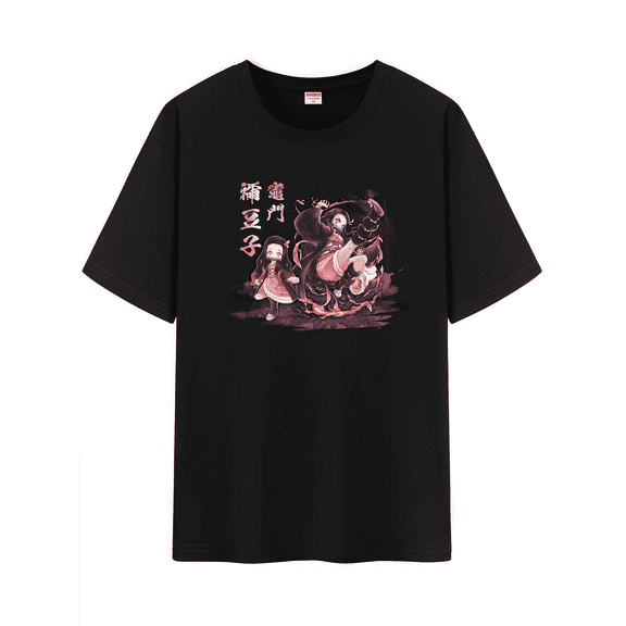 Qingyee Japanese Anime Demon Slayer Unisex Short Sleeve Crewneck Shirt,Tanjiro & Nezuko Graphic Cotton T-Shirt