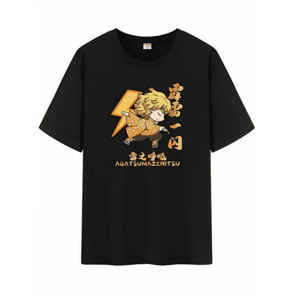 Qingyee Japanese Anime Demon Slayer Unisex Short Sleeve Crewneck Shirt,Tanjiro & Nezuko Graphic Cotton T-Shirt