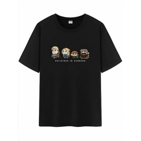Qingyee Japanese Anime Unisex Short Sleeve Crewneck T-Shirt,Delicious in Dungeon Graphic Cotton Shirt