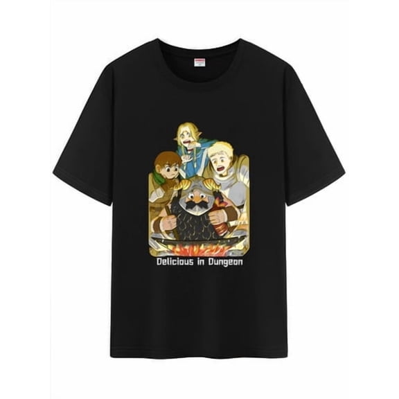 Qingyee Japanese Anime Unisex Short Sleeve Crewneck T-Shirt,Delicious in Dungeon Graphic Cotton Shirt