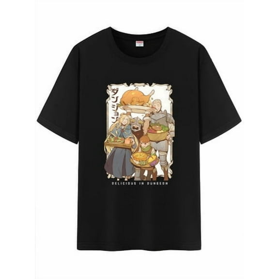 Qingyee Japanese Anime Unisex Short Sleeve Crewneck T-Shirt,Delicious in Dungeon Graphic Cotton Shirt