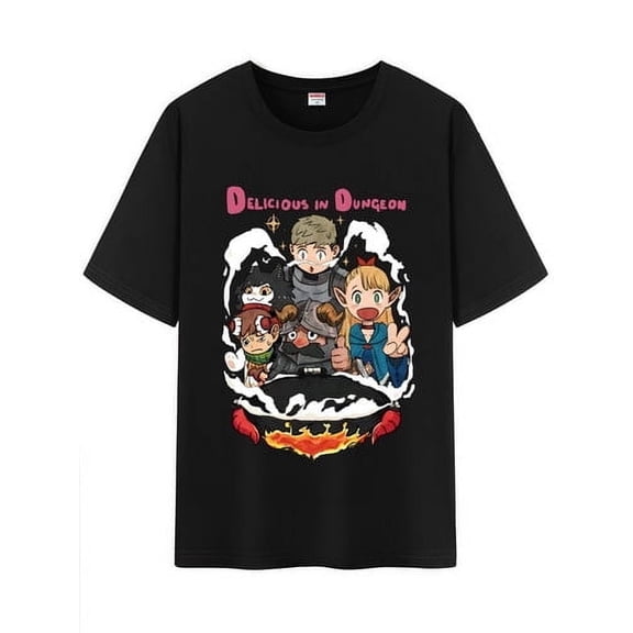 Qingyee Japanese Anime Unisex Short Sleeve Crewneck T-Shirt,Delicious in Dungeon Graphic Cotton Shirt