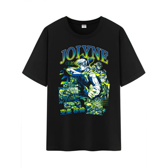 Qingyee Unisex Anime Character Pattern Cotton JoJo T-Shirt,JoJo's Bizarre Adventure Character Impression Short Sleeve Tee Shirt