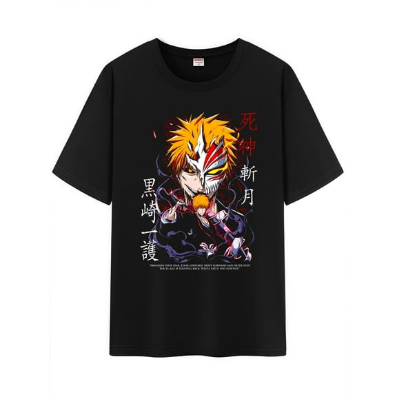 Qingyee Unisex Anime Character Pattern Cotton T-Shirt,Bleach Character Impression Short Sleeve Tee Shirt