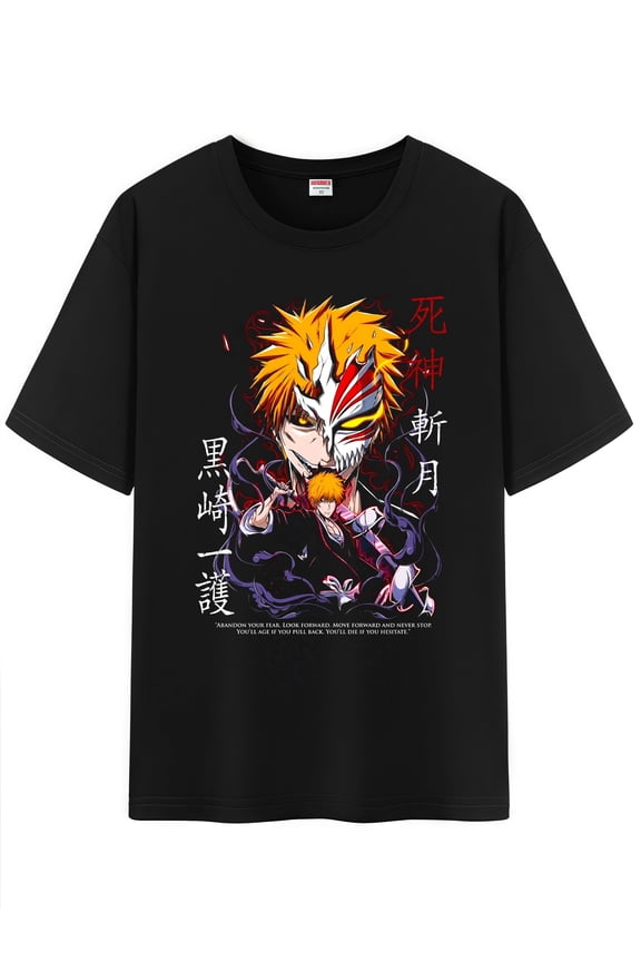 Unisex Anime Character Pattern Cotton T-Shirt,Bleach Character Impression Short Sleeve Tee Shirt