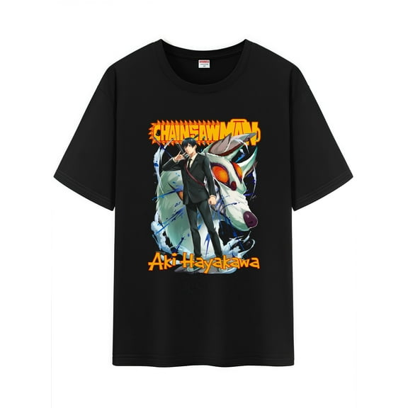 Qingyee Unisex Anime Character Pattern Cotton T-Shirt,Chainsaw Man Character Impression Short Sleeve Tee Shirt
