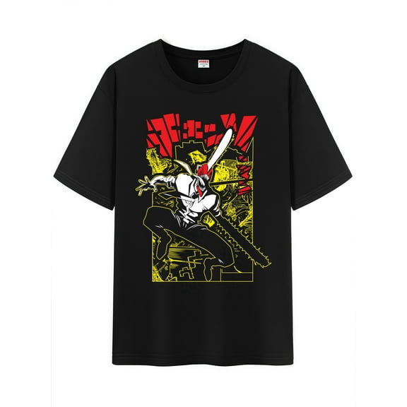 Qingyee Unisex Anime Character Pattern Cotton T-Shirt,Chainsaw Man Character Impression Short Sleeve Tee Shirt