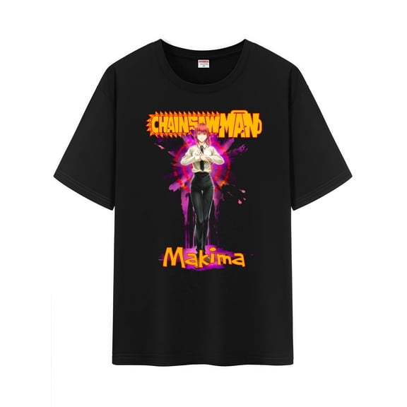 Qingyee Unisex Anime Character Pattern Cotton T-Shirt,Chainsaw Man Character Impression Short Sleeve Tee Shirt