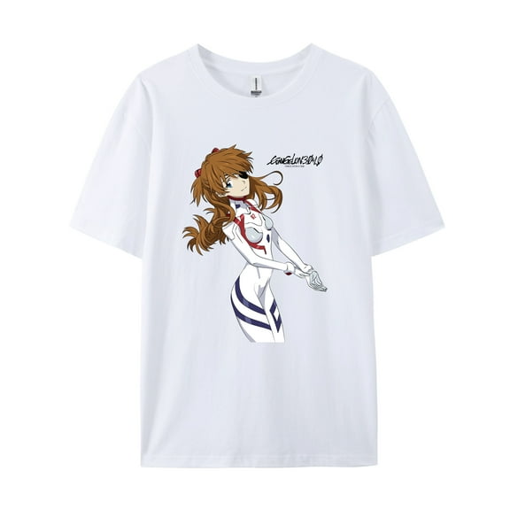 Qingyee Unisex Anime Character Pattern Cotton T-Shirt,EVA NEON GENESIS EVANGELION Character Impression Short Sleeve Tee Shirt