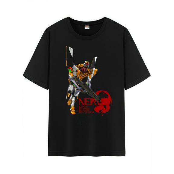 Qingyee Unisex Anime Character Pattern Cotton T-Shirt,EVA NEON GENESIS EVANGELION Character Impression Short Sleeve Tee Shirt