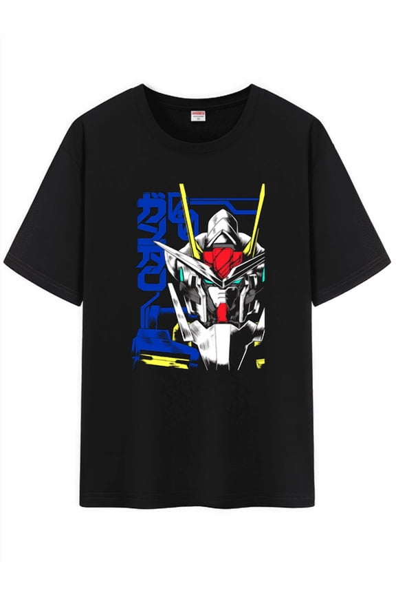 Unisex Anime Character Pattern Cotton T-Shirt,GUNDAM Character Impression Short Sleeve Tee Shirt