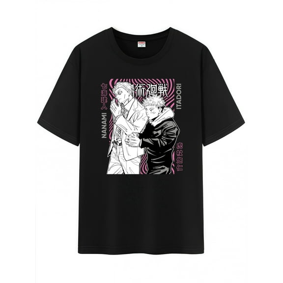 Qingyee Unisex Anime Character Pattern Cotton T-Shirt,JJK Jujutsu Kaisen Character Impression Short Sleeve Tee Shirt
