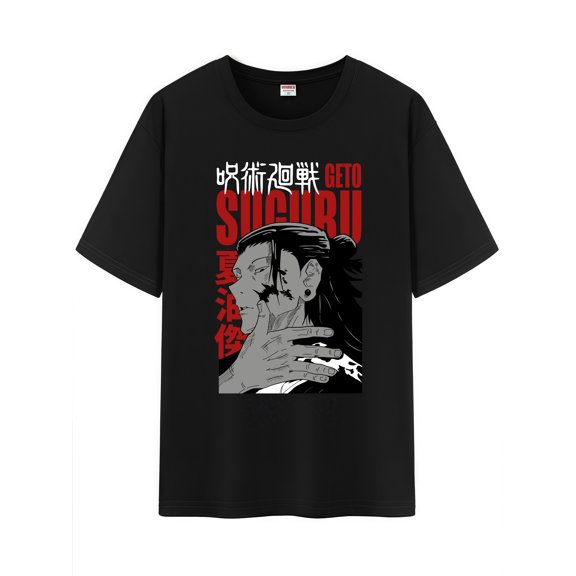 Qingyee Unisex Anime Character Pattern Cotton T-Shirt,JJK Jujutsu Kaisen Character Impression Short Sleeve Tee Shirt