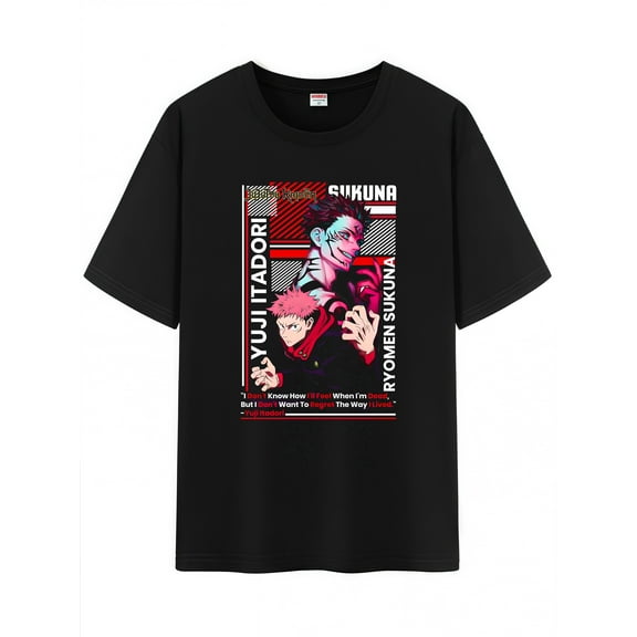 Qingyee Unisex Anime Character Pattern Cotton T-Shirt,JJK Jujutsu Kaisen Character Impression Short Sleeve Tee Shirt