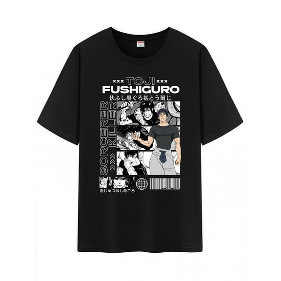 Qingyee Unisex Anime Character Pattern Cotton T-Shirt,JJK Jujutsu Kaisen Character Impression Short Sleeve Tee Shirt