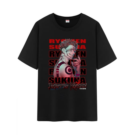Qingyee Unisex Anime Character Pattern Cotton T-Shirt,JJK Jujutsu Kaisen Character Impression Short Sleeve Tee Shirt