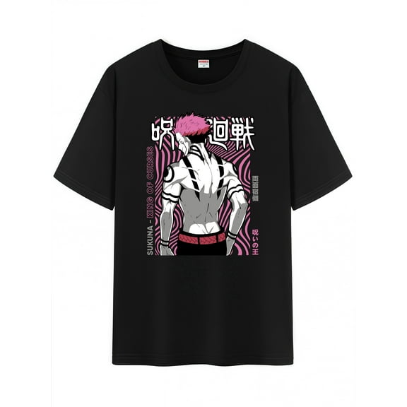 Qingyee Unisex Anime Character Pattern Cotton T-Shirt,JJK Jujutsu Kaisen Character Impression Short Sleeve Tee Shirt