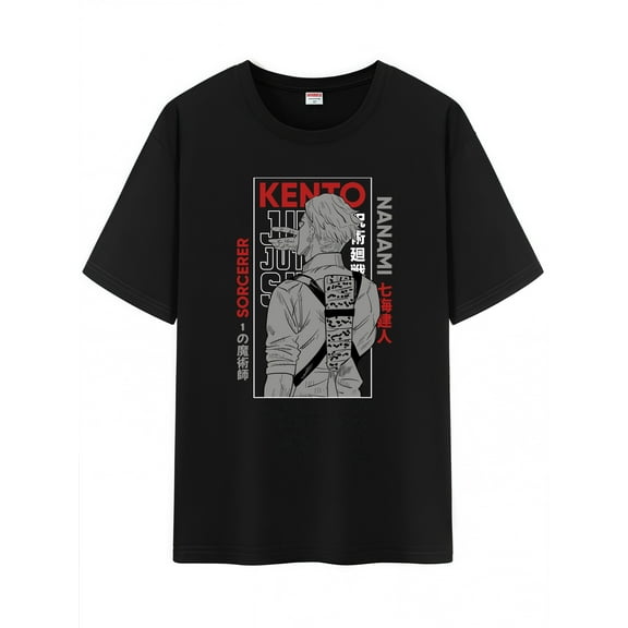 Qingyee Unisex Anime Character Pattern Cotton T-Shirt,JJK Jujutsu Kaisen Character Impression Short Sleeve Tee Shirt