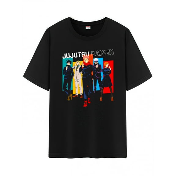 Qingyee Unisex Anime Character Pattern Cotton T-Shirt,JJK Jujutsu Kaisen Character Impression Short Sleeve Tee Shirt
