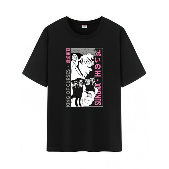 Qingyee Unisex Anime Character Pattern Cotton T-Shirt,JJK Jujutsu Kaisen Character Impression Short Sleeve Tee Shirt