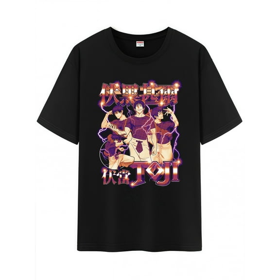 Qingyee Unisex Anime Character Pattern Cotton T-Shirt,JJK Jujutsu Kaisen Character Impression Short Sleeve Tee Shirt