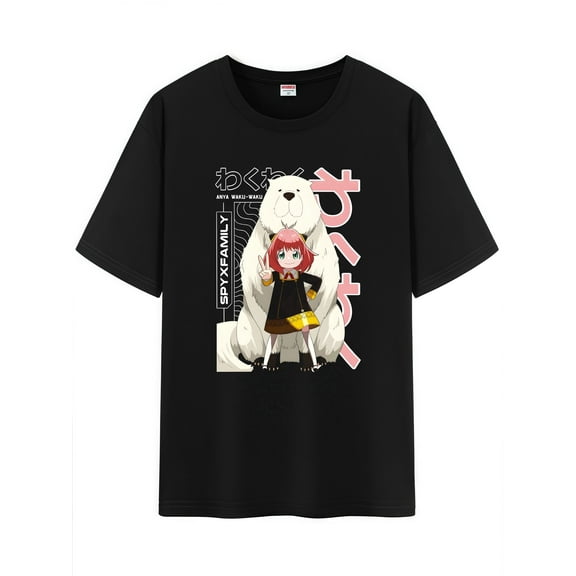 Qingyee Unisex Anime Character Pattern Cotton T-Shirt,Spy X Family Character Impression Short Sleeve Tee Shirt