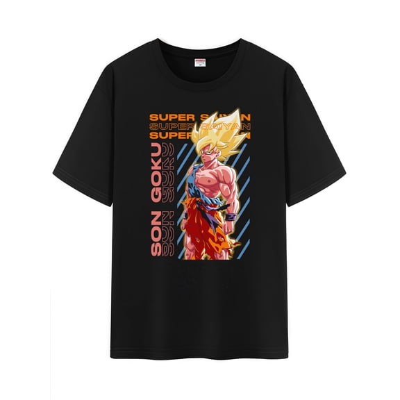 Qingyee Unisex Anime Character Pattern Cotton T-Shirt,Super Saiyan Character Impression Short Sleeve Tee Shirt