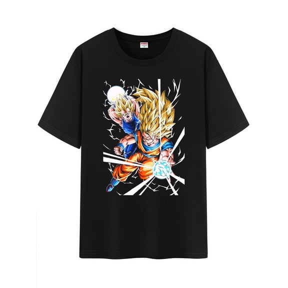 Qingyee Unisex Anime Character Pattern Cotton T-Shirt,Super Saiyan Character Impression Short Sleeve Tee Shirt