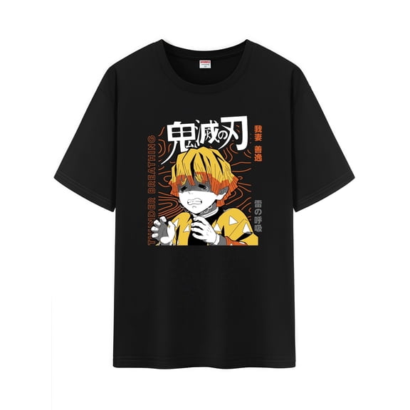 Qingyee Unisex Anime Character Pattern Cotton T-Shirt,Tanjirou Demon Slayer Character Impression Short Sleeve Tee Shirt