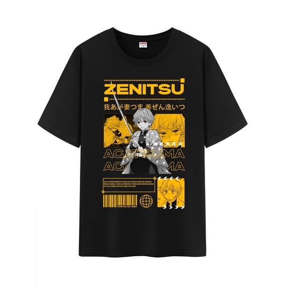 Qingyee Unisex Anime Character Pattern Cotton T-Shirt,Tanjirou Demon Slayer Character Impression Short Sleeve Tee Shirt