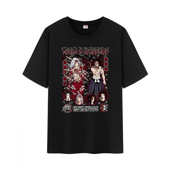 Qingyee Unisex Anime Character Pattern Cotton T-Shirt,Tanjirou Demon Slayer Character Impression Short Sleeve Tee Shirt