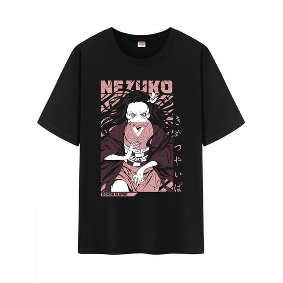 Qingyee Unisex Anime Character Pattern Cotton T-Shirt,Tanjirou Demon Slayer Character Impression Short Sleeve Tee Shirt