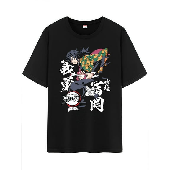Qingyee Unisex Anime Character Pattern Cotton T-Shirt,Tanjirou Demon Slayer Character Impression Short Sleeve Tee Shirt