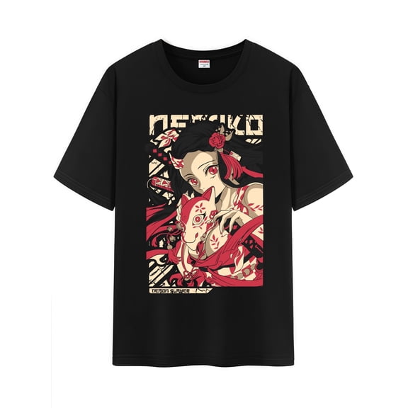 Qingyee Unisex Anime Character Pattern Cotton T-Shirt,Tanjirou Demon Slayer Character Impression Short Sleeve Tee Shirt