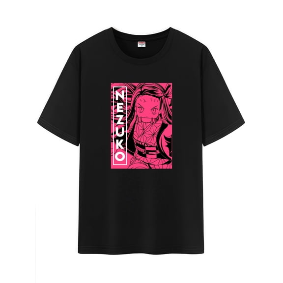Qingyee Unisex Anime Character Pattern Cotton T-Shirt,Tanjirou Demon Slayer Character Impression Short Sleeve Tee Shirt