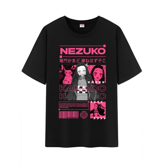 Qingyee Unisex Anime Character Pattern Cotton T-Shirt,Tanjirou Demon Slayer Character Impression Short Sleeve Tee Shirt