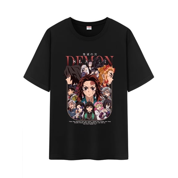 Qingyee Unisex Anime Character Pattern Cotton T-Shirt,Tanjirou Demon Slayer Character Impression Short Sleeve Tee Shirt
