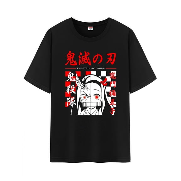 Qingyee Unisex Anime Character Pattern Cotton T-Shirt,Tanjirou Demon Slayer Character Impression Short Sleeve Tee Shirt