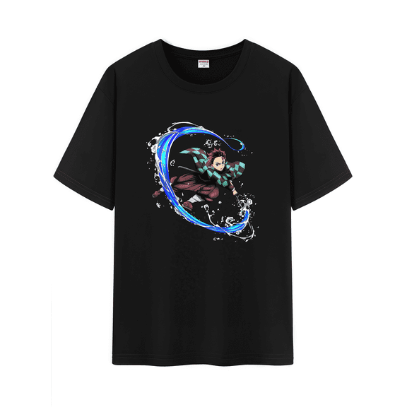 Qingyee Unisex Anime Tanjirou Water Breathing Pattern Cotton T-Shirt,Demon Slayer Short Sleeve Tee Shirt