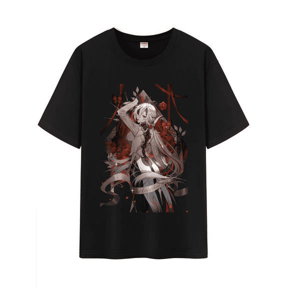 Qingyee Unisex Genshin Impact Cotton T-Shirt,Genshin Arlecchino Impression Collection Graphic Short Sleeve Tee Shirt